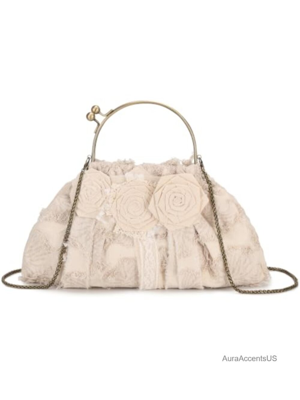 Vintage Floral Kiss-Lock Clutch Handbag with Detachable Chain